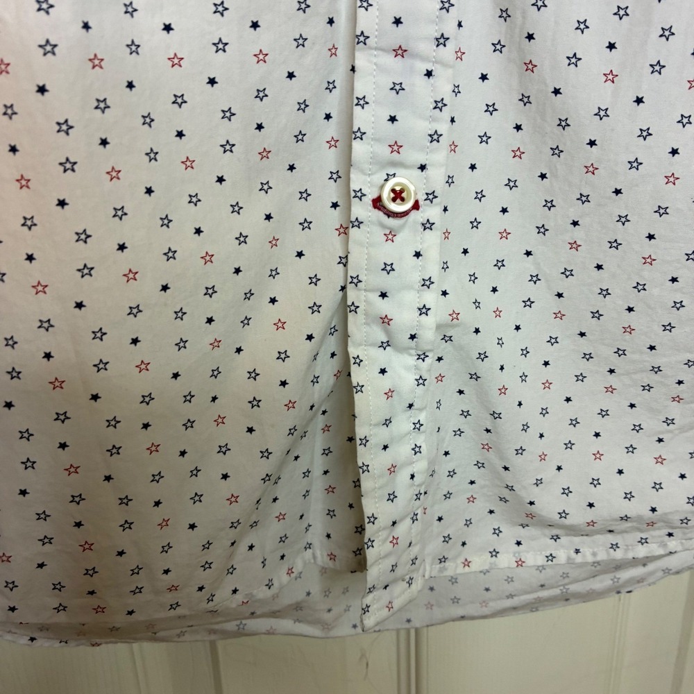 Tommy Hilfiger Button Down Shirt Star Print Short Sleeve L/G White 100% Cotton - Picture 3 of 9